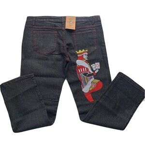 Women’s Embroidery Jafari Rhinestone King of Diamonds Jeans NWT SZ 17,‎ 38 Waist